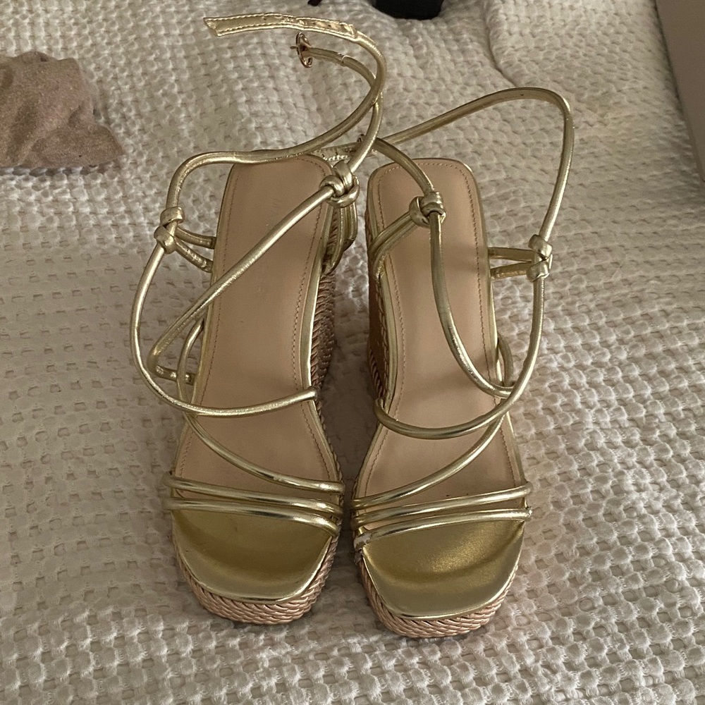 Marc Fisher Metallic Gold Strappy Wedge Sandals